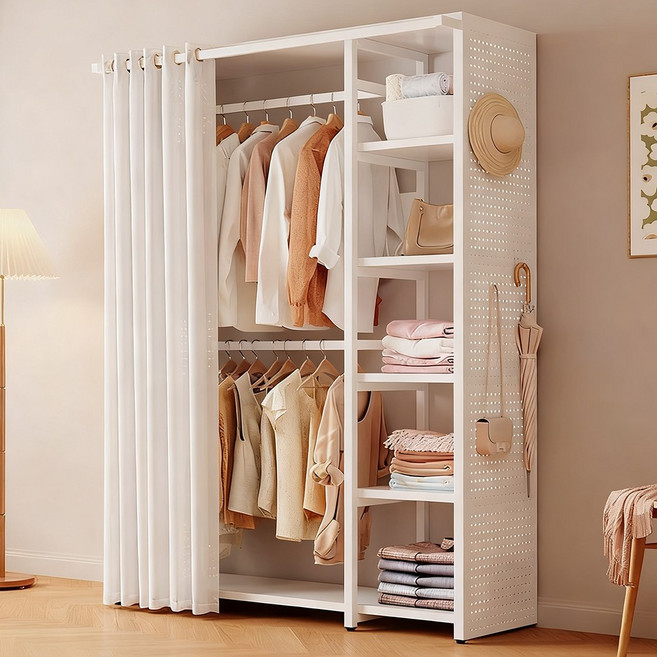 튼튼한 드레스룸 시스템 행거 원룸 조립식 간이옷장 오픈 스탠드 행거, B02(앞커튼)