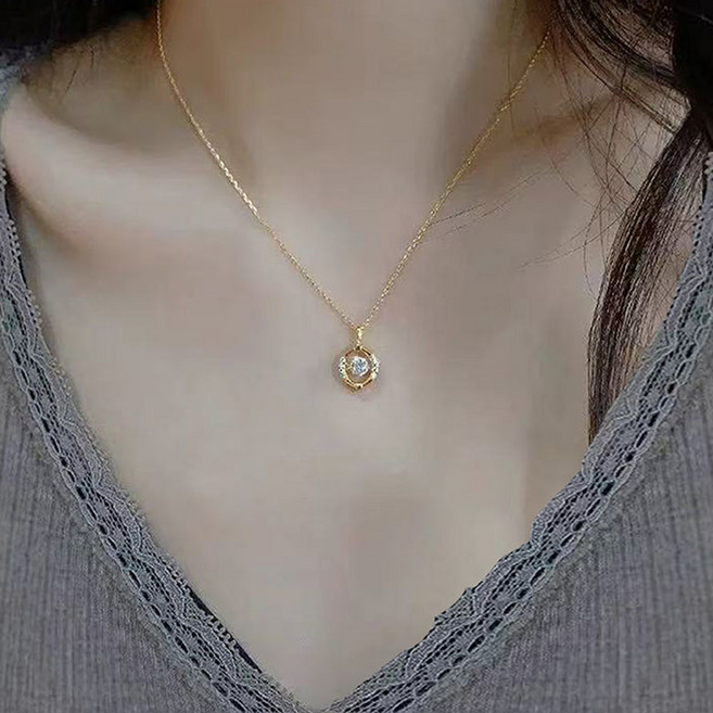 FANSYLI 큐빅 펜던트 체인 목걸이 도금 플래팅 체인목걸이 재물운 금전운 럭키 데일리 여자친구생일선물 0401JLL042