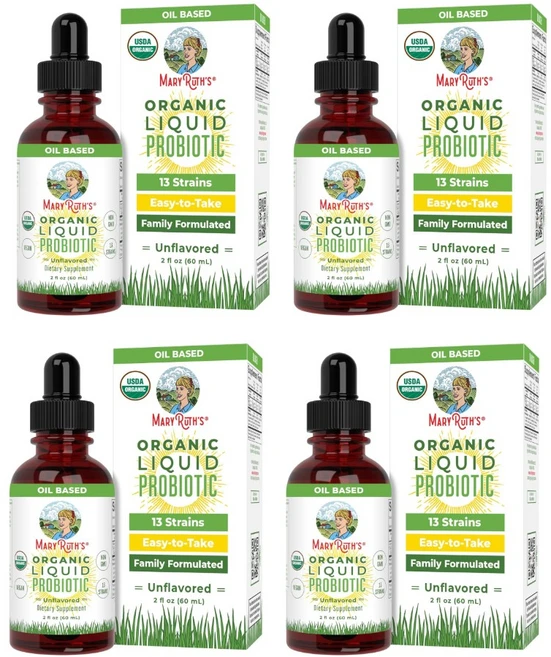 메리루스 오가닉스 유기농 액상 프로바이오틱스 유산균 4세이상 MARYRUTH'S Organics Liquid Probiotic for Ages 4+ | 2 Billion CFU, 4개, 60ml - 쿠팡