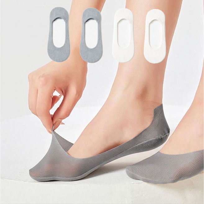 랑스핏 여성용 쿨 논슬립 실리콘 페이크삭스 벗겨지지 않는 프리미엄 양말 구두 로퍼 덧신 4켤레 세트