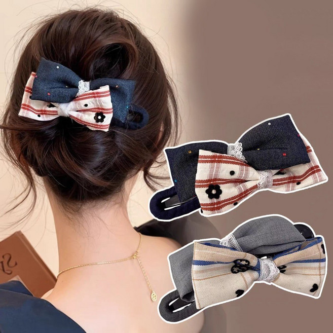 고급 리본 헤어클립 뒷머리 올림머리 집게핀 2p