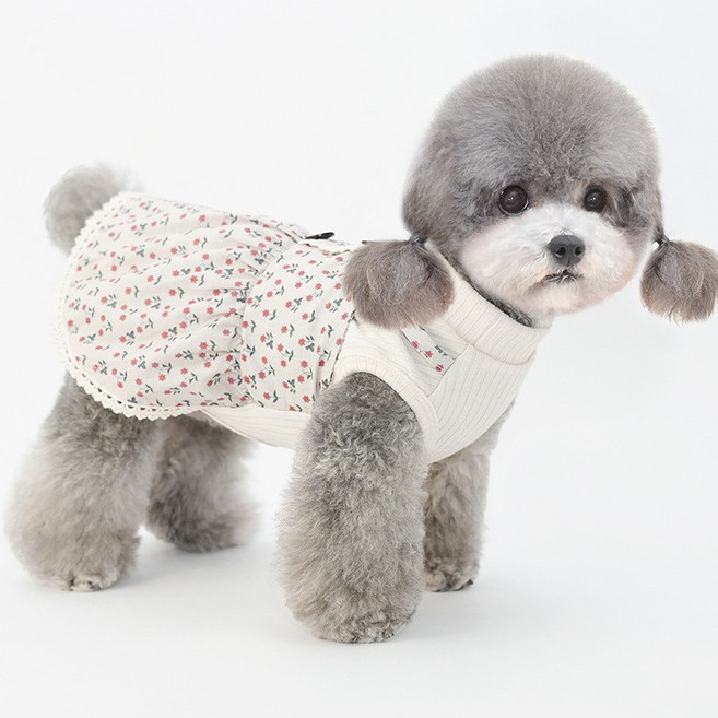 강아지원피스 스커트 꽃치마 봄옷, 1개, 핑크