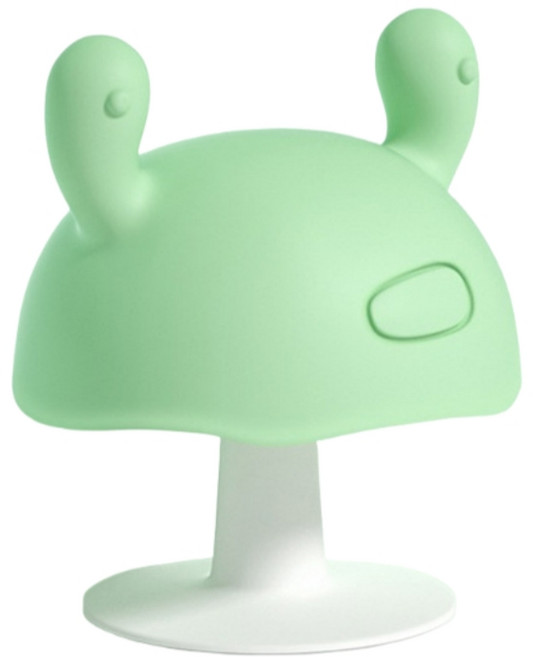 蘑菇造型寶寶 柔軟矽膠材質 舒緩長牙不適 安全無毒, 綠色【附收納盒】, 1個, 固齒器