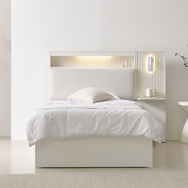 (희망일배송&내일배송)웰퍼니쳐 루카 LED 패브릭 헤드 빅수납 호텔식 침대 프레임 SS, 아이보리, 루카SS+패널1