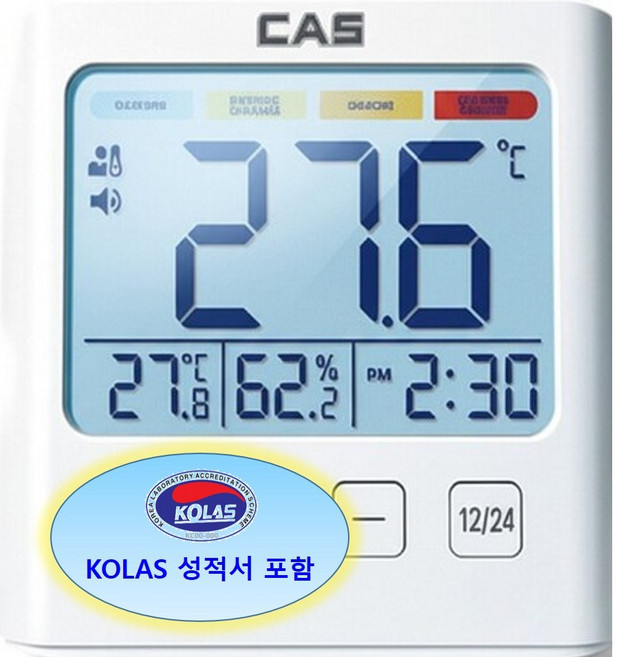 CAS T702 체감온도계 체감온도교정 디지털온습도계구매 검교정 국가공인성적서포함 성적서 필증 KOLAS 제약 GMP HACCP 긴급급행심사 5일이내+알카라인 전지 추가 증정, 화이트(교정성적서포함), 1개