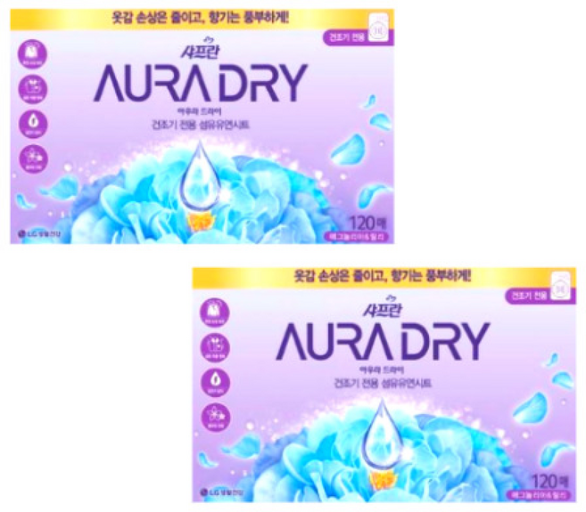 샤프란 아우라 건조기 섬유유연제 드라이 시트 매그놀리아 릴리, 2매입