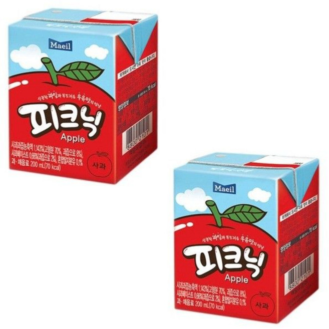 매일 피크닉 사과 200ml x 48팩 ( 24팩x2박스 )/과일/주스/음료/쥬스/어린이/세트/팩음료수/팩주스/과채, 매일 피크닉 사과 200ml x 48팩 ( 24팩x2박