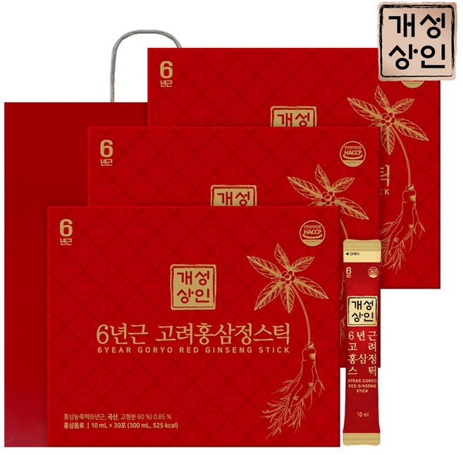 개성상인 6년근 고려홍삼정스틱 30포, 30회분, 3개