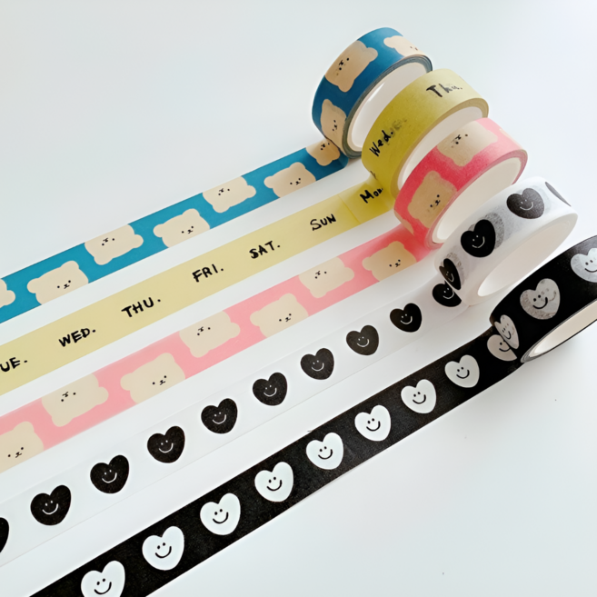 5개입 곰돌이 스마일 하트 5종 마스킹 와시 테이프, 1세트, 혼합(S2020)5롤