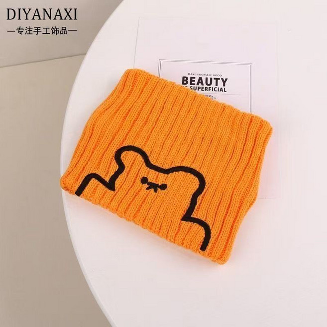 寬毛線小熊刺繡髮帶