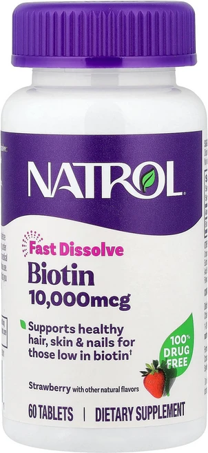 나트롤 Natrol 비오틴 속붕해 딸기 맛 10 000mg 60정121718원산지:기타, 1개, 60정 - 쿠팡