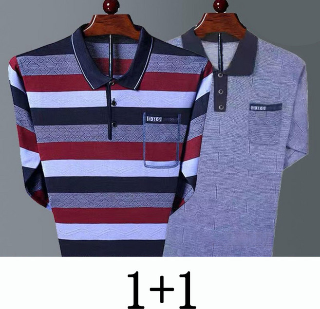 1+1 중년 남성 긴팔 니트 티셔츠 캐주얼 봄 가을 폴로 셔츠 루즈핏 할아버지 긴팔티 터틀넥 얇은 니트 스웨터 MJS