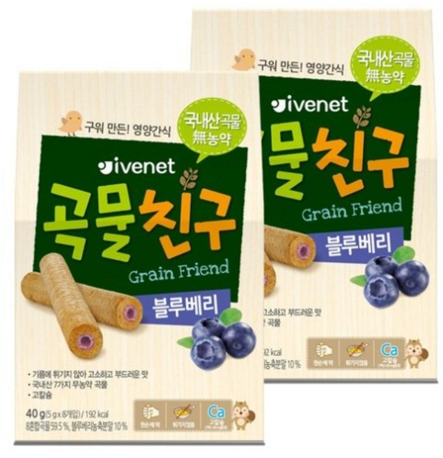 아이배냇 곡물친구 1박스(6개입) 고구마/딸기/치즈/블루베리/단호박/감귤, 블루베리, 40g, 2개