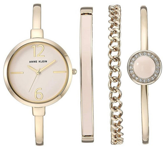 Anne Klein 골드 톤 뱅글 여성용 손목시계 스와로브스키 크리스털 팔찌 세트 (AK/3290LPST)_164684