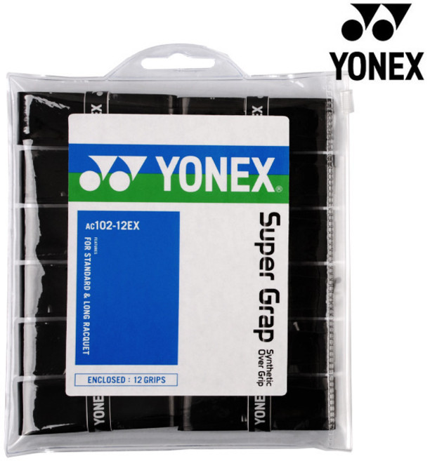 요넥스 배드민턴그립 AC102EX 12개입 선수용 오버그립(2가지 색상), 블랙
