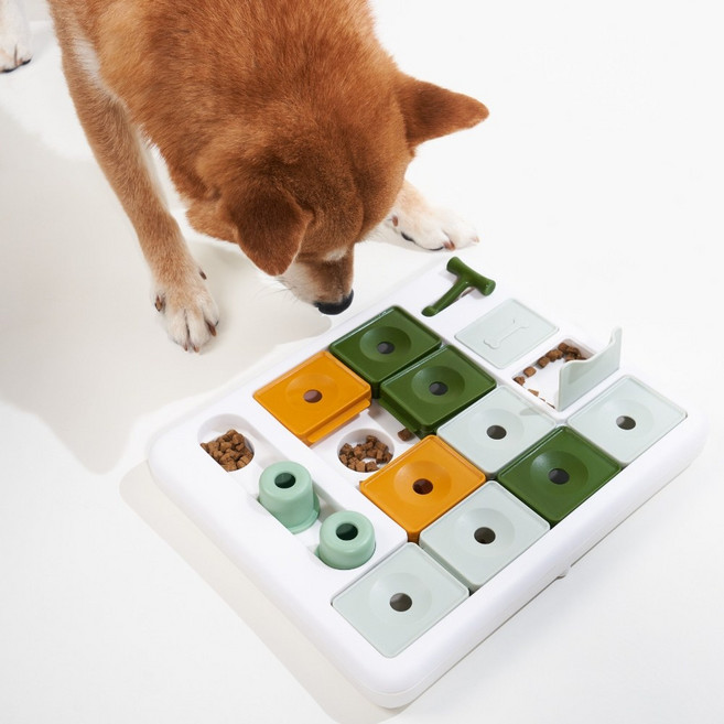 Barkwhiz 개 퍼즐 장난감 냄새 맡는 지능 발달 슬로우 푸드 트레이, 1개, 흰색+녹색+주황색