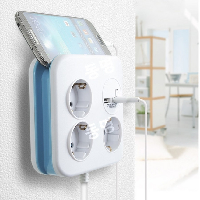 컴퓨터 선정리용 얇은멀티탭 USB 3구 빨간색 납작 콘센트, 1개, 140cm, 레드