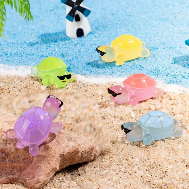 야광 수지 선글라스 거북이 어항 화분 인테리어 소품 5개 세트, 5가지 컬러 조합