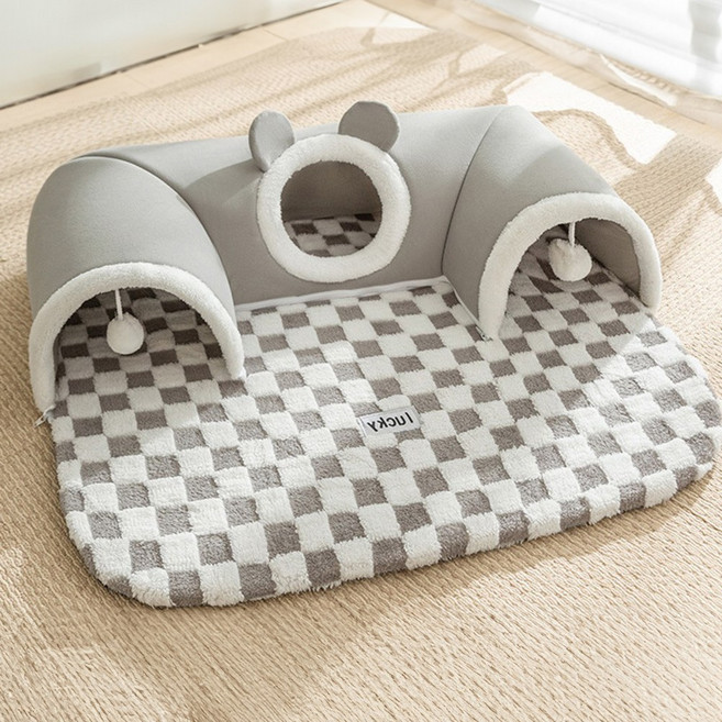 개과천선 체보니 다용도 터널 고양이 놀이터 3D충전재 펫테리어 극세사 터치볼, M, 펄그레이, 1개