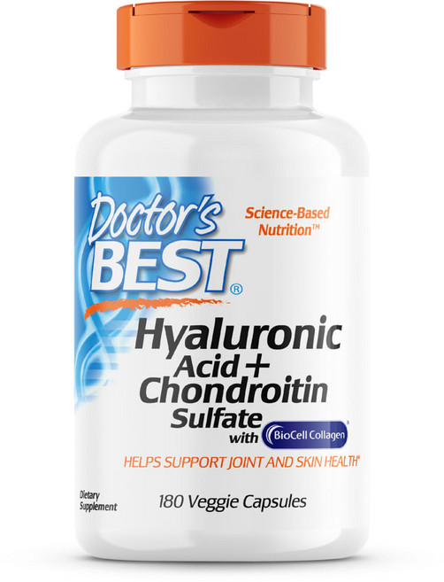 Doctor's BEST 玻尿酸 + 軟骨素硫酸鹽素食膠囊, 1個, 180錠