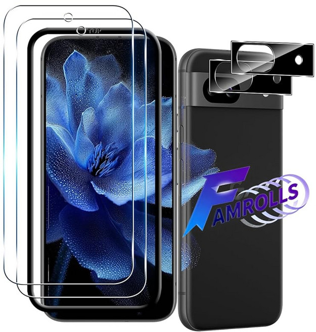 2+2장 세트 가이드 프레임 부착 대응 Google Pixel 8A 유리 필름 2장 + 카메라 필름 일본제 소재 아사히 유리제 용 8 A 영화 강화 유리 LCD 필름 경도 9H, 1개