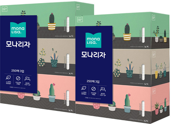 모나리자 펄프 미용티슈 2겹, 모나리자 미용티슈 250매x6입, 6개, 250매