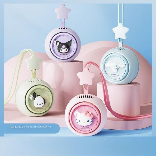 산리오선풍기 목걸이선풍기 쿠로미 시나모롤 정품 헬로키티, 포차코 미니선풍기