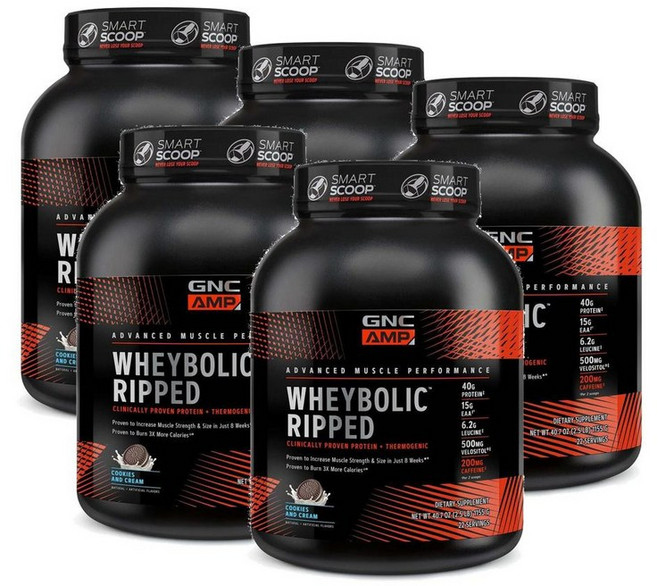 지엔씨 웨이볼릭 립드 프로틴 단백질 파우더 쿠키앤크림맛 GNC AMP Wheybolic Ripped, 1.155kg, 5개