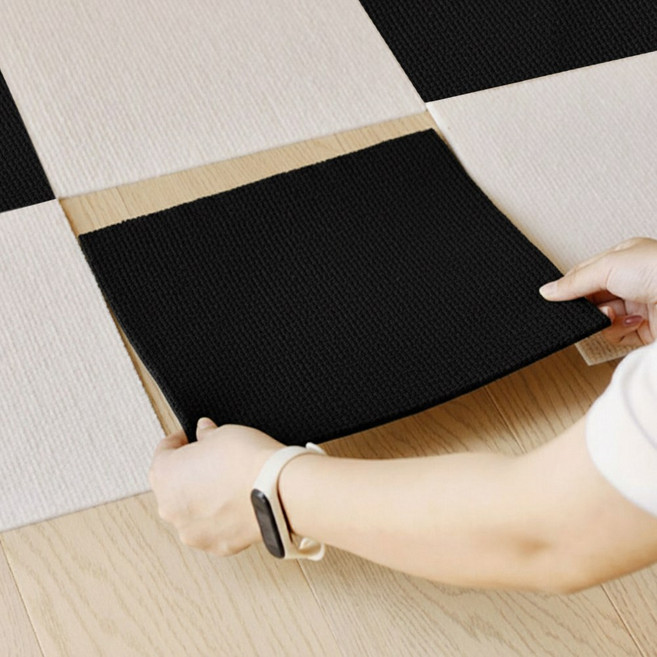 하루꿈 타일카페트 강아지 고양이 미끄럼방지 매트 논슬립 조각매트 여름 시원한 데코타일, 블랙, 12개