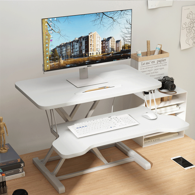 免組裝 桌上型氣壓升降桌 站立電腦桌, 白色 80*40*11~50cm
