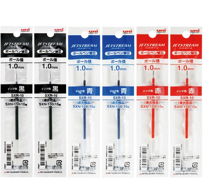 더주니 유니 제트스트림 단색 볼펜 리필 6개 1.0mm 리필심 SXR-10, 1개, 1.0 6개 세트 (블랙2+블루2+레드2)