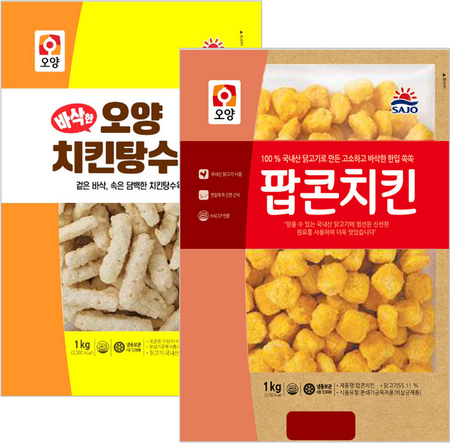 사조오양 바삭한 치킨 탕수육 1kg + 팝콘치킨 1kg, 2개