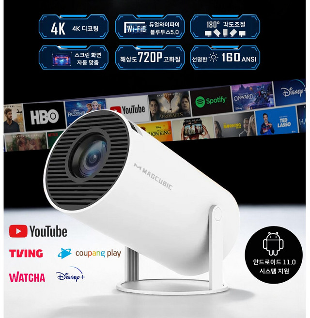 MexholinHY300 미니 빔프로젝터 휴대용 가정용 홈시네마 한국어지원 아이폰 안드로이드 130인치Mexholin, HY300 빔프로젝터+한국형변환콘센트, HY300 빔프로젝터+EU플러그