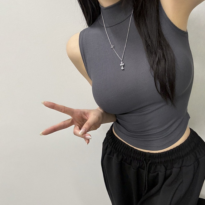 VANANA2 여성 부유방커버 잔골지 스판 글램핏 반목나시 민소매 나시탑