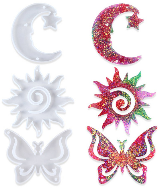 1개입 태양 수지 실리콘 몰드 DIY 키체인 펜던트 달 에폭시 수지 몰드 보석 공예 제작 용품 크리스마스 장식, 3pc-TYYLHD