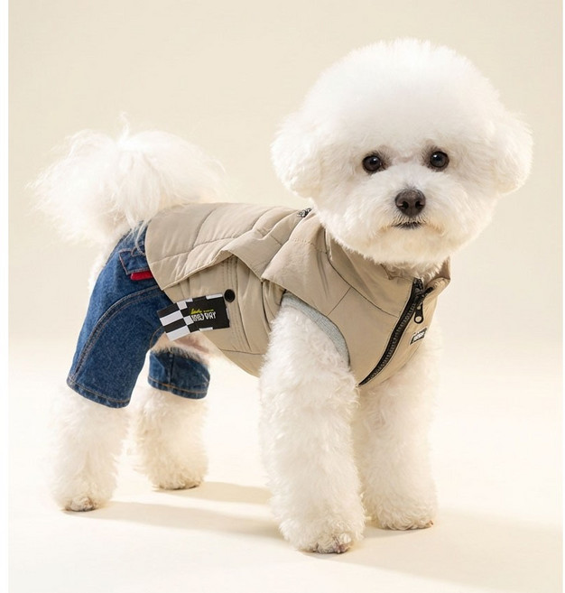 펫드로왕 강아지 패딩 조끼 경량 발열 하네스, 1개, 블랙