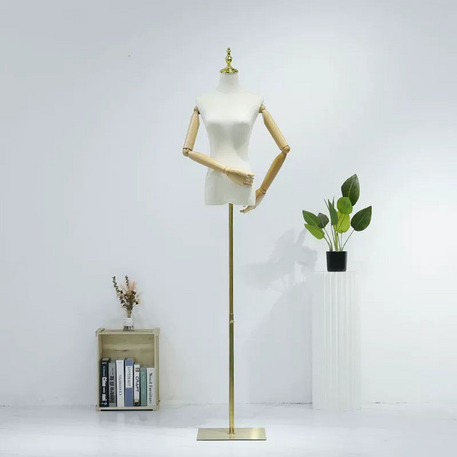 여성 상반신 관절마네킹 매장 피노키오 전신 디스플레이, 1개, 우드색플라스틱손잡이골드철사각바닥골드크라운