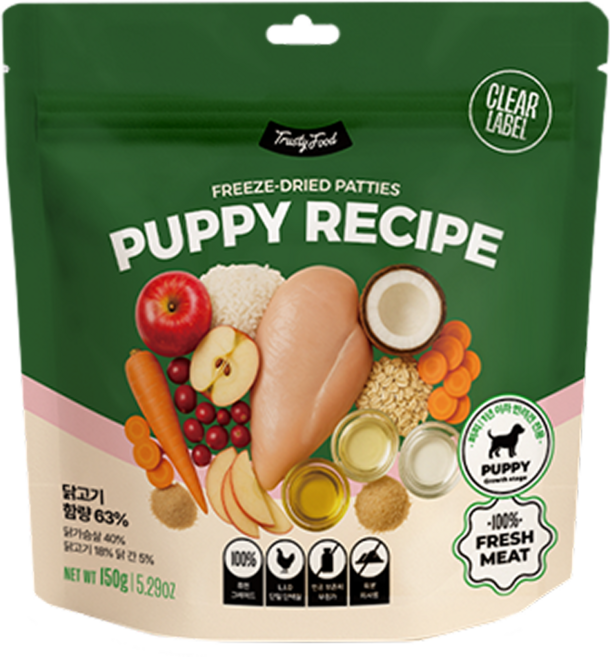 트러스티푸드 퍼피 강아지 동결건조 사료 치킨패티, 150g, 1개, 닭