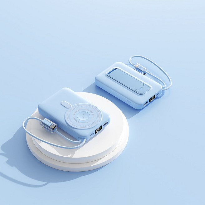 PYHO 20000mAh 보조배터리 PD22.5W 무선충전 맥세이프자석식 보조배터리 일체형 케이블 기내반입 가능, 블루