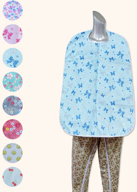 노인 턱받이 성인 앞치마 방수 어른 요양원 환자용 이쁜 간병 식사 8color (레드체리), 블루리본, 1개