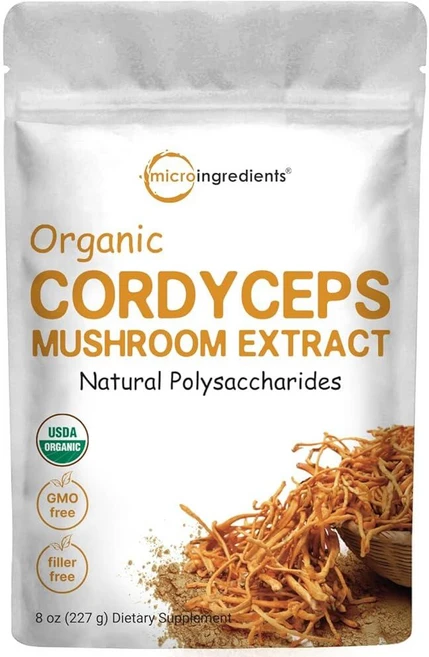 Micro Ingredients 유기농 동충하초 버섯 추출물 파우더 226.8g(8온스) | 100:1 과일 바디 및 균사체 추출물 | 활성 다당류 및 동충하초산, 1개, 227g - 쿠팡