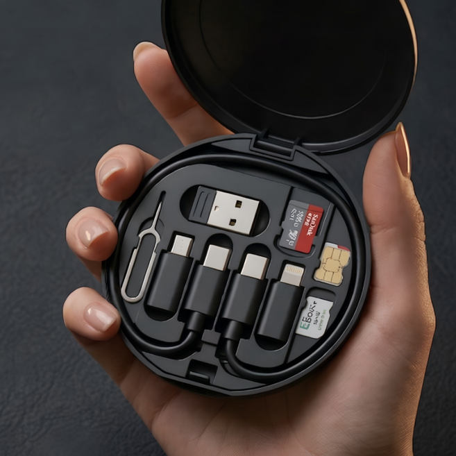 쏙 젠더 여행인기템 멀티 충전기 어댑터 아이폰 갤럭시 호환 C타입 변환 케이블 박스, 1개, 블랙, 28cm