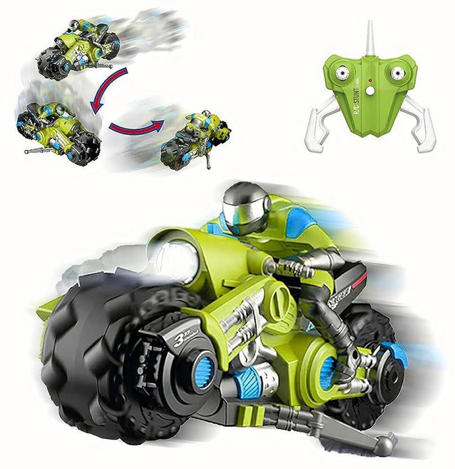 Liberty Imports 2.4Ghz RC 오토바이 리모컨 스턴트 드리프트 바이크 레이싱 차량 1 10 R C 고속 사이클론 라이딩 피규어 360° 스피닝 휠 액션 포함, 초록색