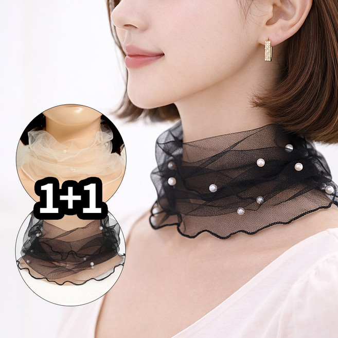 1+1목주름가리개 텀브걸 여성 넥워머 쉬폰 스카프