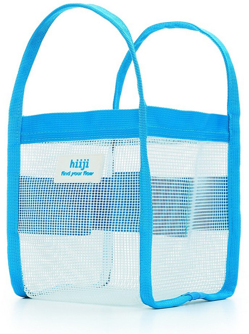 히지 샤워 박스 1L 수영 목욕 메시 미니 손가방 가방 메쉬백 화이트 블루 비치, 화이트블루