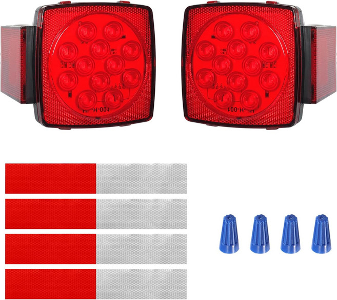 고니스 2PCS 스퀘어 LED 트레일러 라이트 키트 12V 캠핑 트럭 RV 보트 스노우모바일 마린 80세 이하용 브레이크 스톱 테일 러닝 번호판 램프 DOT 준수, 12 LED KIT