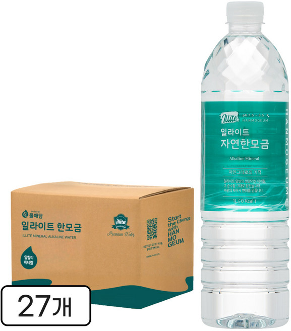 일라이트한모금 물애담 미네랄워터 알칼리수 자연한모금, 1L, 27개