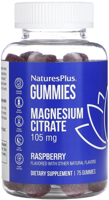 NaturesPlus 마그네슘시트레이트 라즈베리 105mg 구미젤리 75개(구미젤리 1개당 35mg), NaturesPlus마그네슘시트레이트라즈베리105mg구, 1개, 75정 - 쿠팡