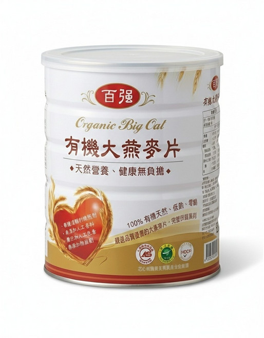 百強 有機大燕麥片, 600g, 1個