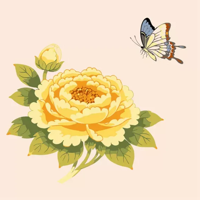 보코니 돈이 들어오는 복그림 쉬운 명화 유화 그림 그리기 DIY 세트 20 X 20 cm, 민화 감성 노란 모란꽃 나비 행운 입성, 1개